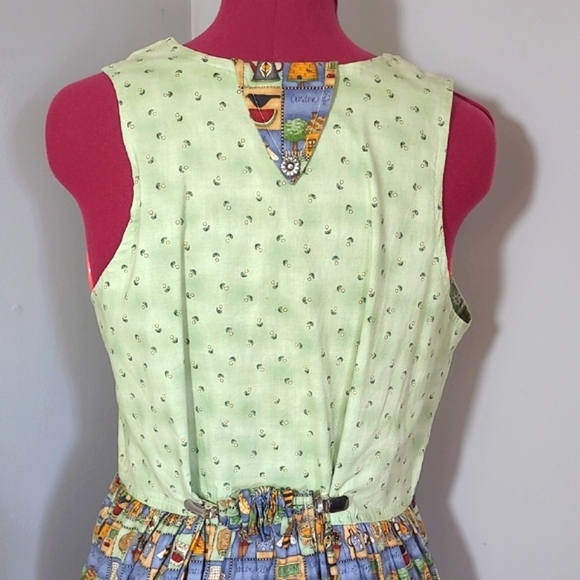 LG 100% Vintage Cotton Dress Teacher Garden Vibrant Patchwork Print Maxi Modest - Picture 8 of 14